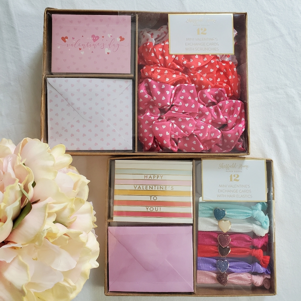Sheffield Home 24 Mini Valentine's Day Cards & Heart Srunchies Hair Accessories